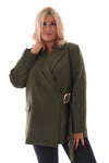 Oversized blazer met gouden gesp schuin legergroen