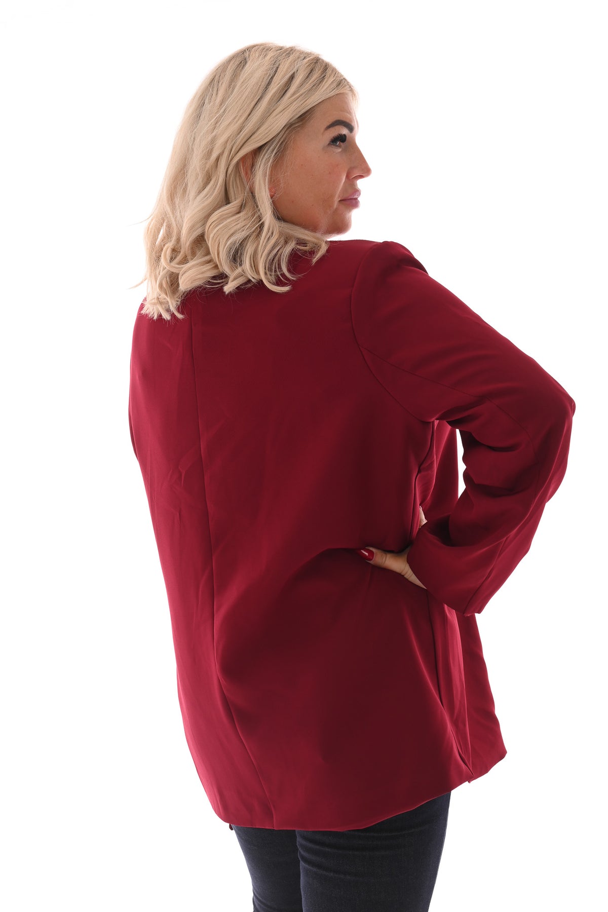 Oversized blazer met gouden gesp schuin bordeaux