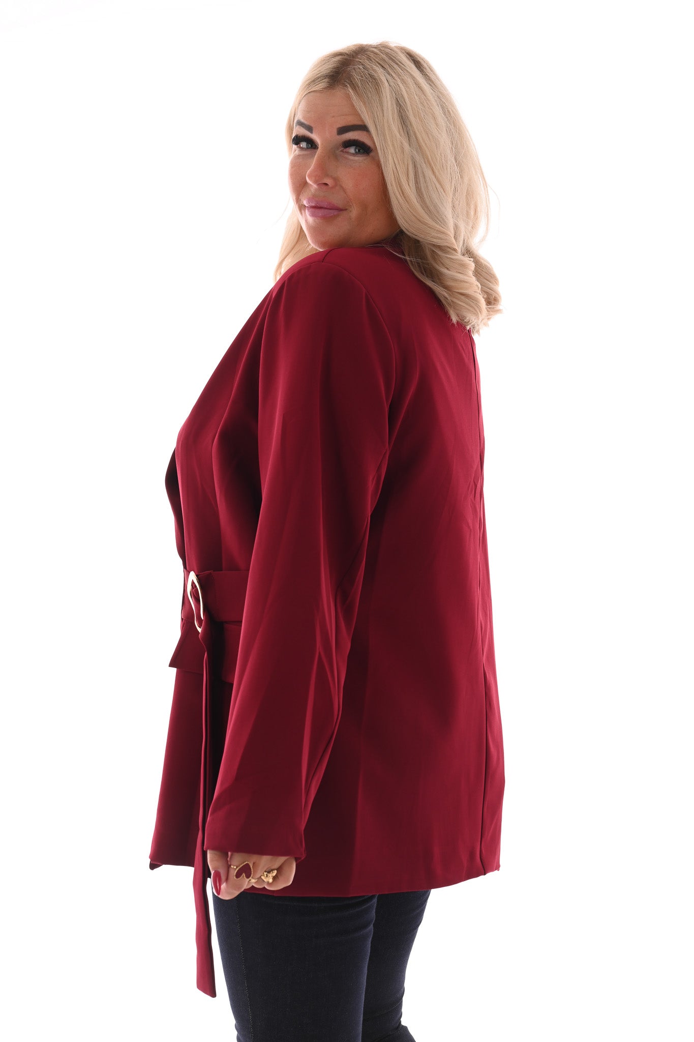 Oversized blazer met gouden gesp schuin bordeaux
