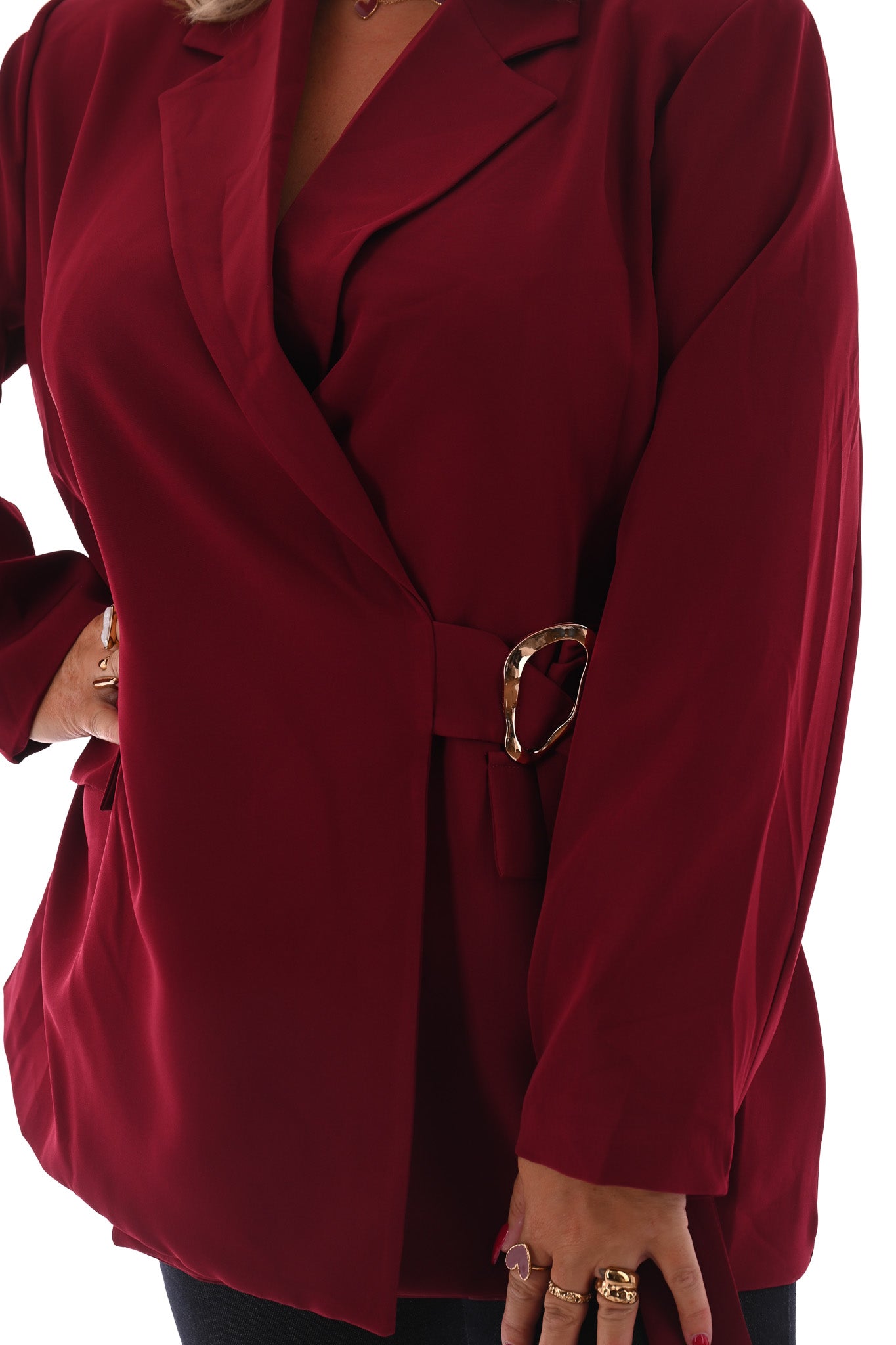 Oversized blazer met gouden gesp schuin bordeaux