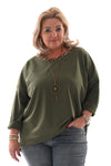 Sweater ronde panterhals met ketting legergroen