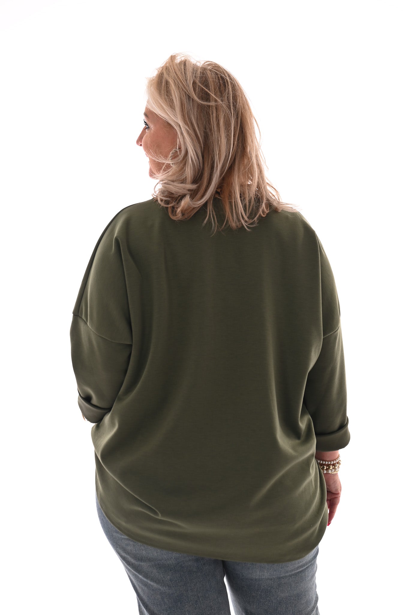 Sweater ronde panterhals met ketting legergroen