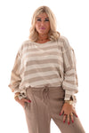 Oversized gestreepte trui beige/roomwit