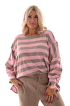 Oversized gestreepte trui roze/taupe
