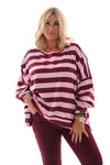 Oversized gestreepte trui roze/bordeaux