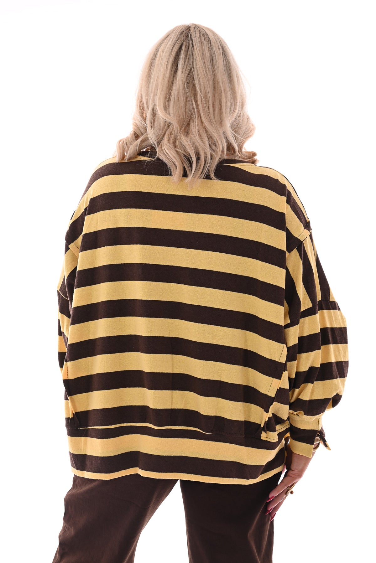 Oversized gestreepte trui bruin/geel