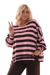 Oversized gestreepte trui bruin/roze