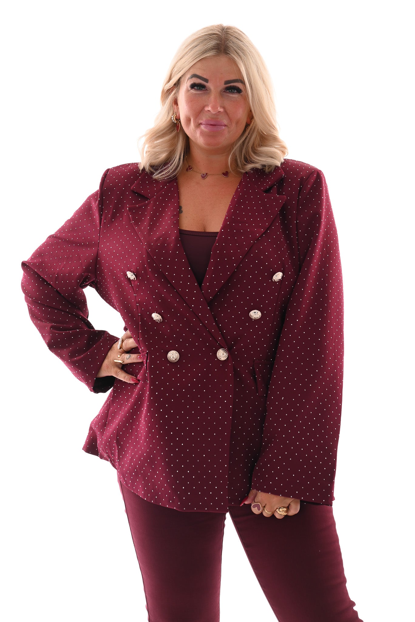 Blazer met strass en knopen bordeaux