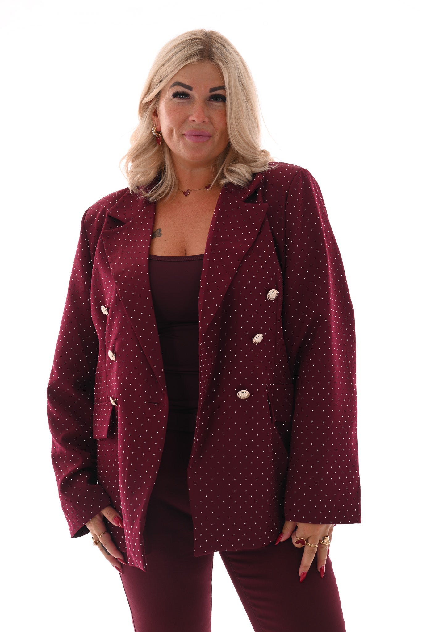 Blazer met strass en knopen bordeaux