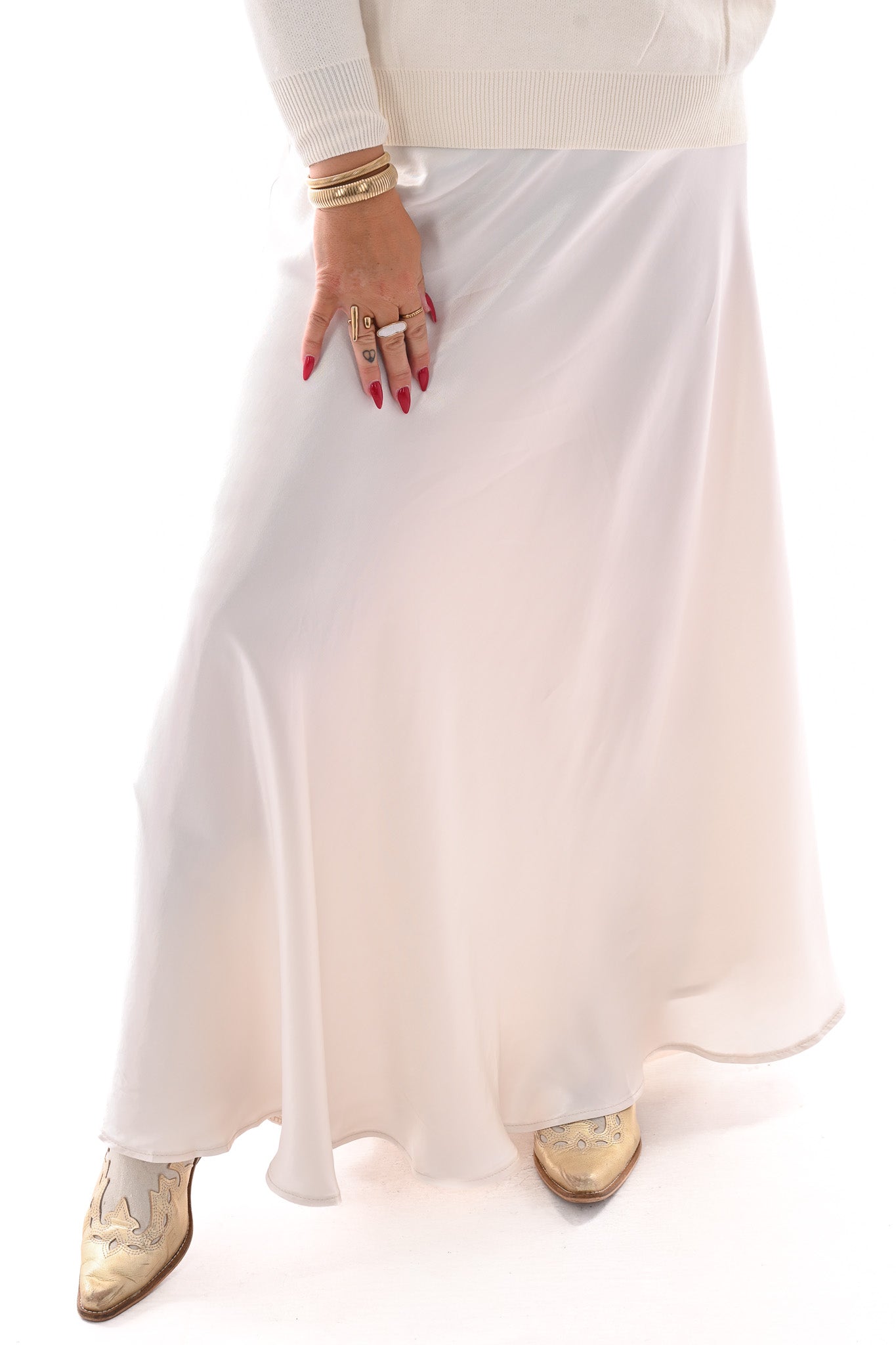 Lange silky rok roomwit