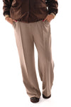 Wide leg joggingsbroek met bies beige
