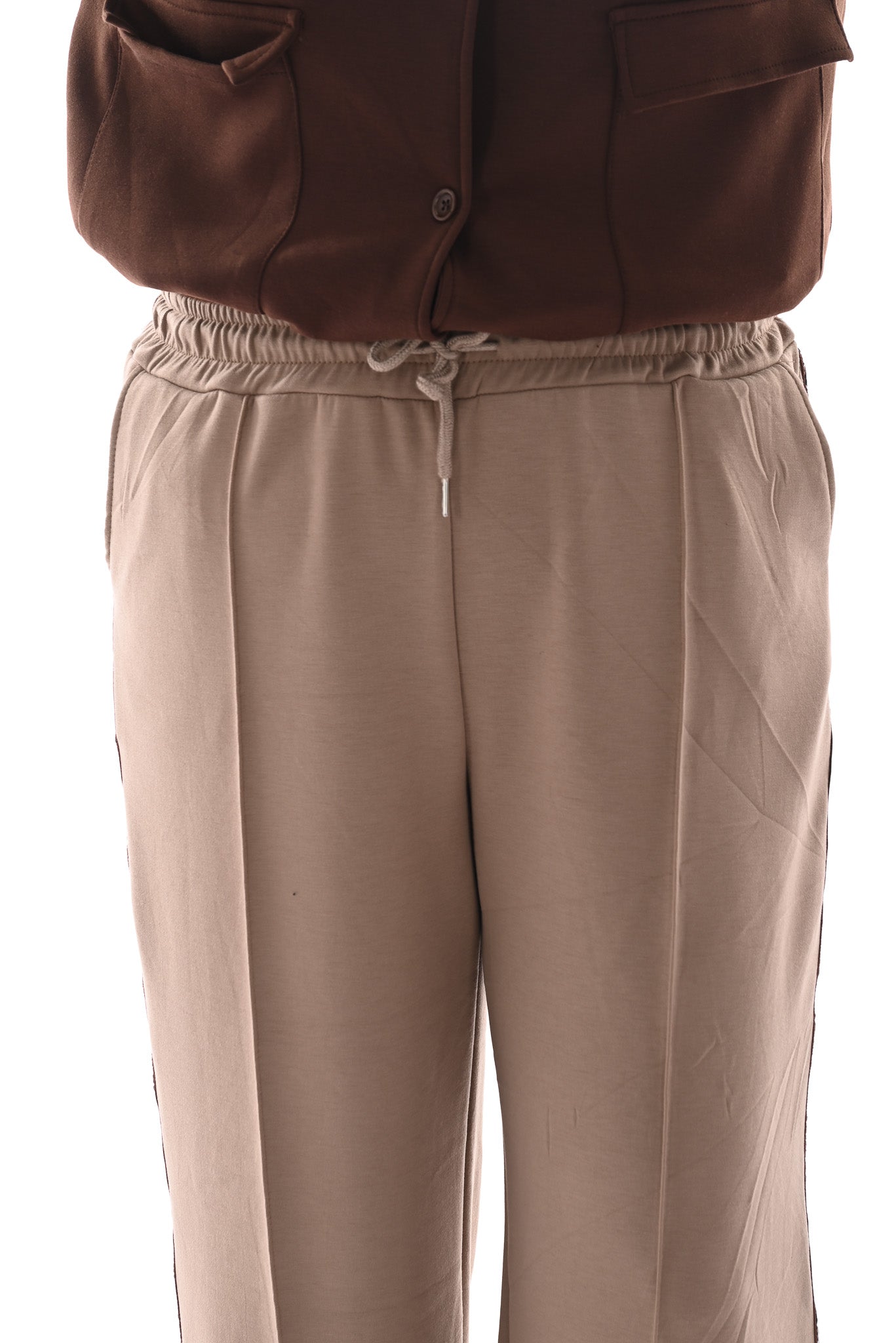 Wide leg joggingsbroek met bies beige