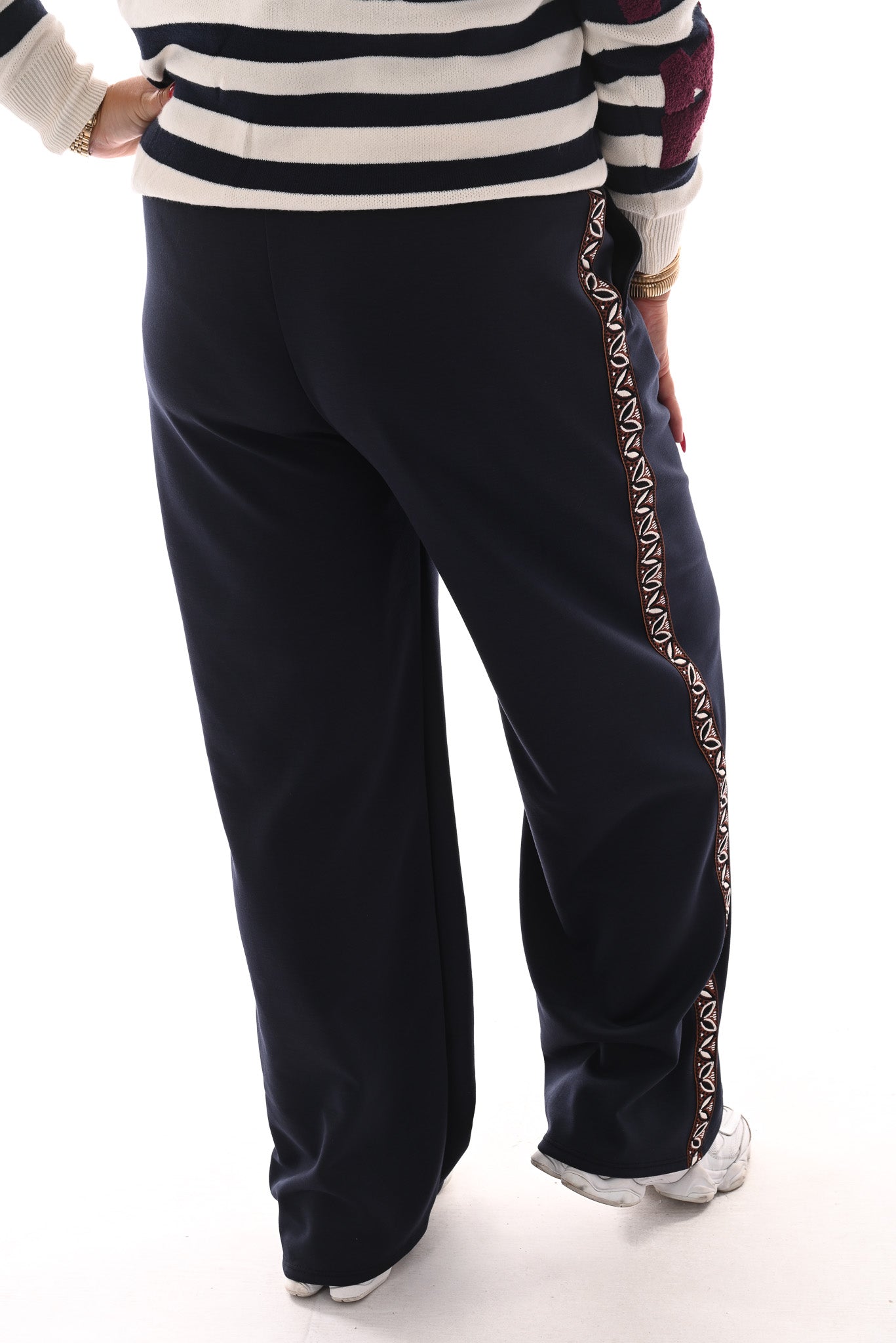 Wide leg joggingsbroek met bies marineblauw