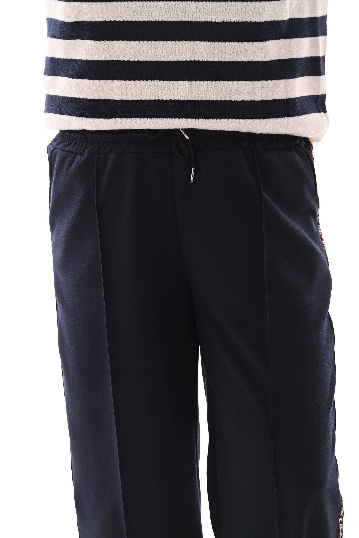 Wide leg joggingsbroek met bies marineblauw