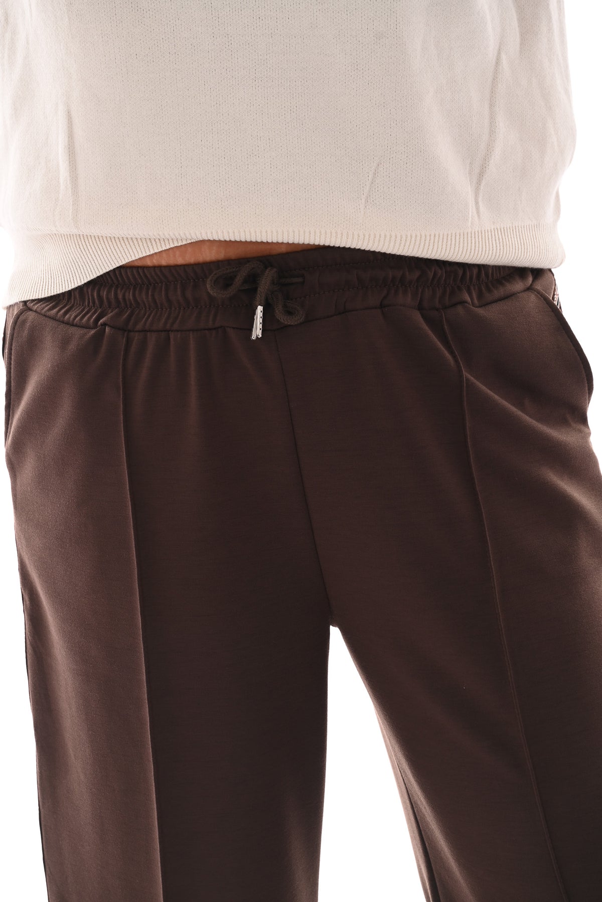 Wide leg joggingsbroek met bies donkerbruin