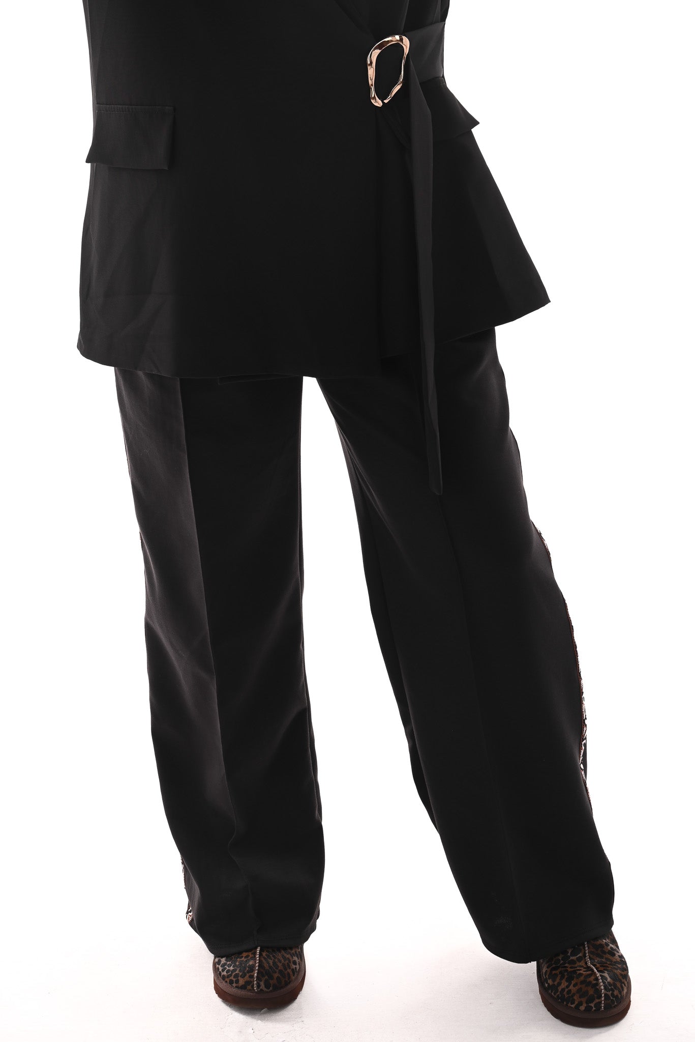 Wide leg joggingsbroek met bies zwart