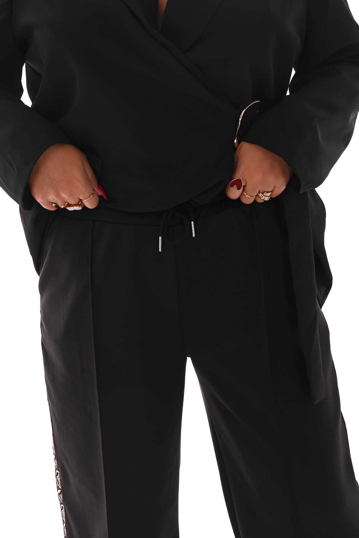 Wide leg joggingsbroek met bies zwart
