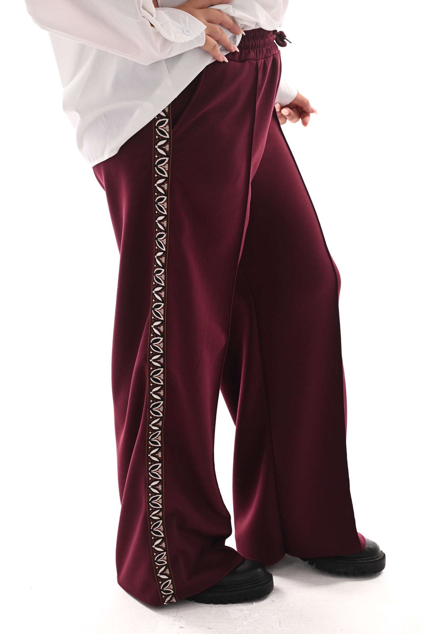 Wide leg joggingsbroek met bies bordeaux