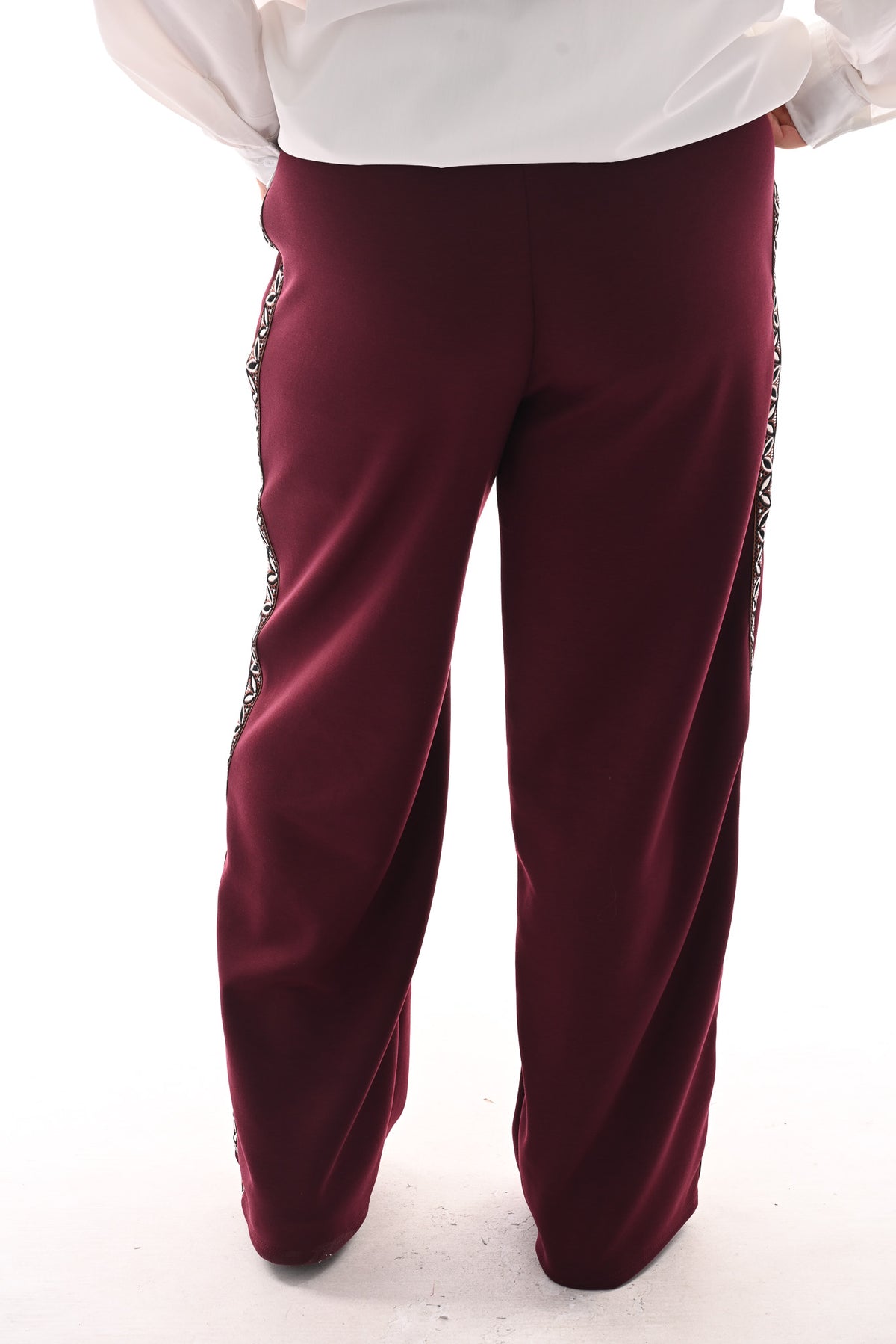 Wide leg joggingsbroek met bies bordeaux