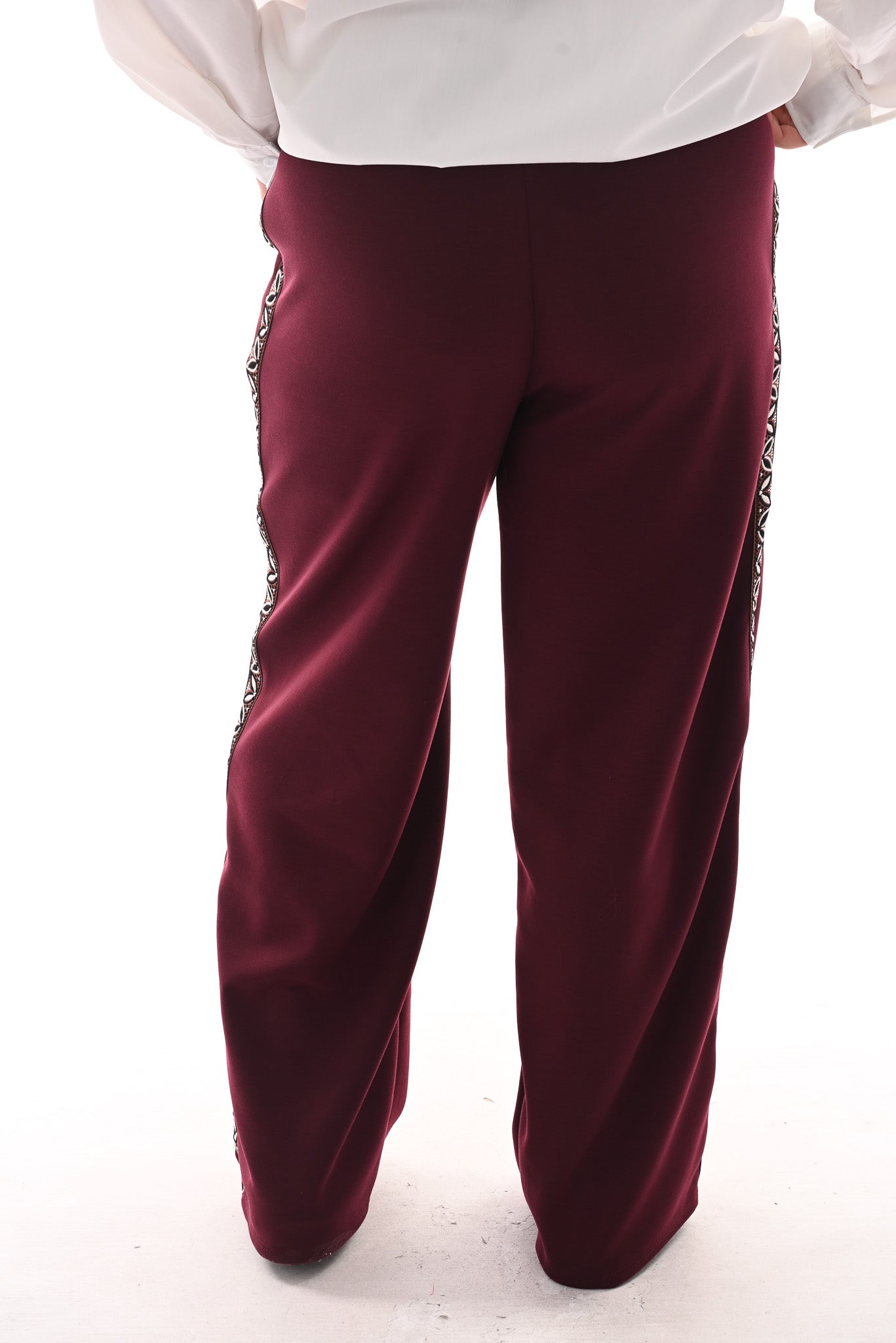 Wide leg joggingsbroek met bies bordeaux