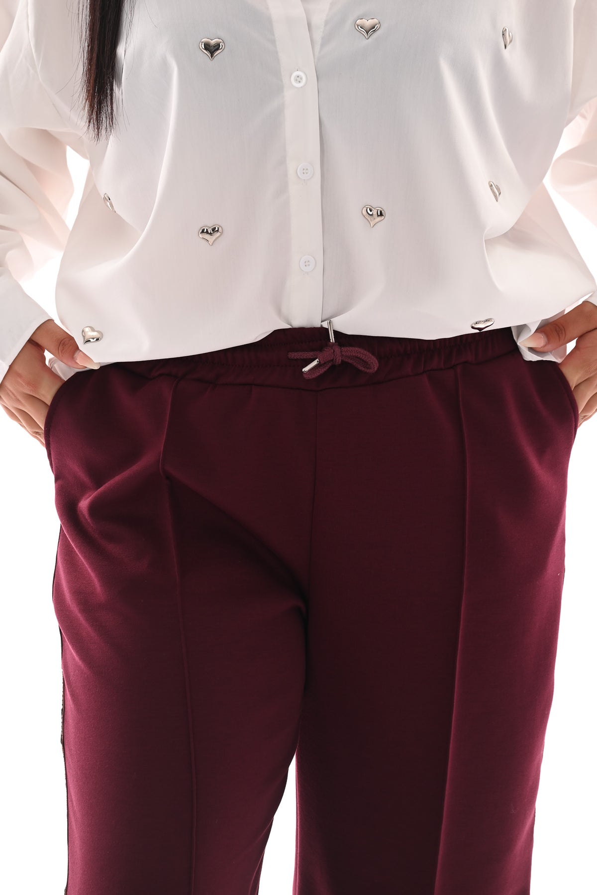 Wide leg joggingsbroek met bies bordeaux