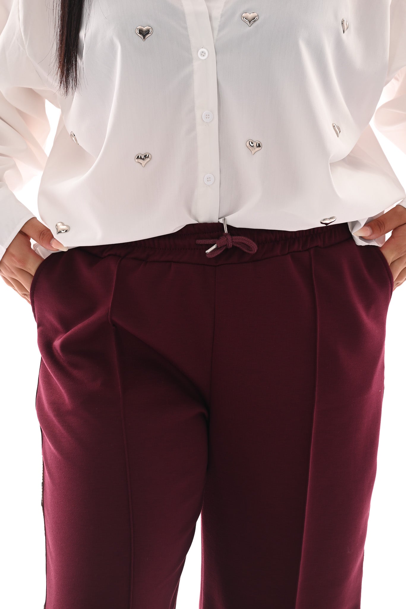 Wide leg joggingsbroek met bies bordeaux