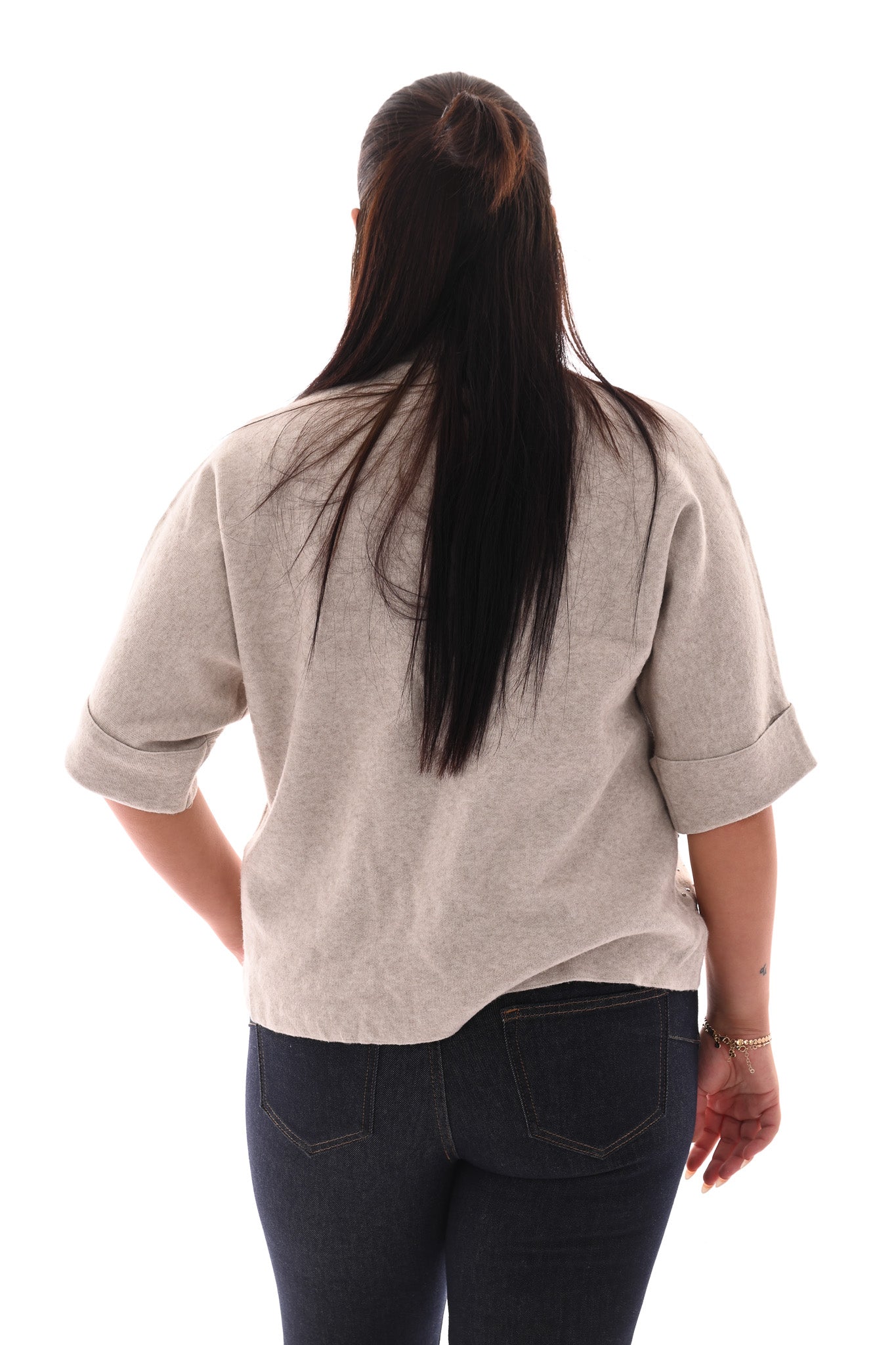 Top korte mouwen met strass beige