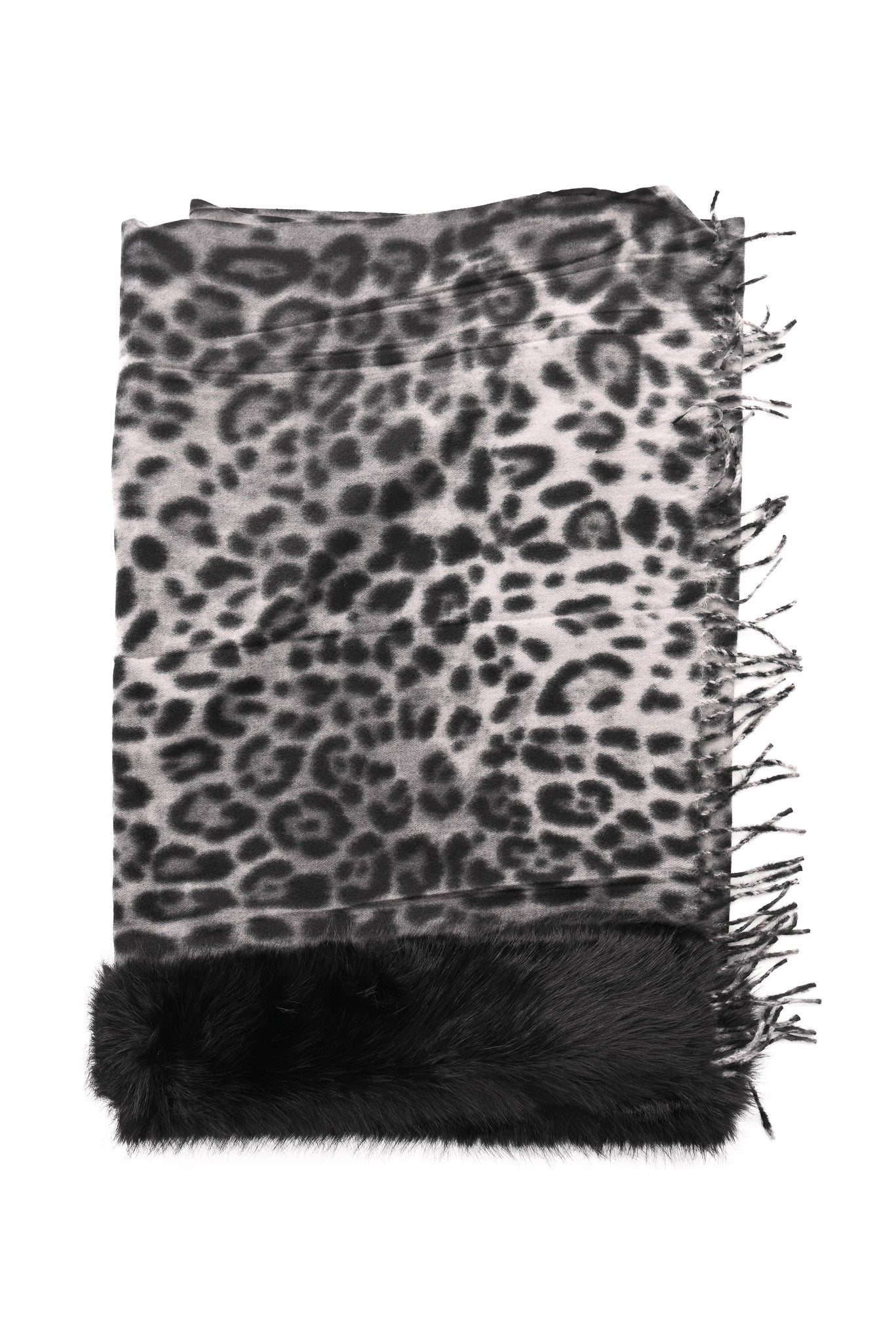 Omslagdoek panterprint met faux fur grijs