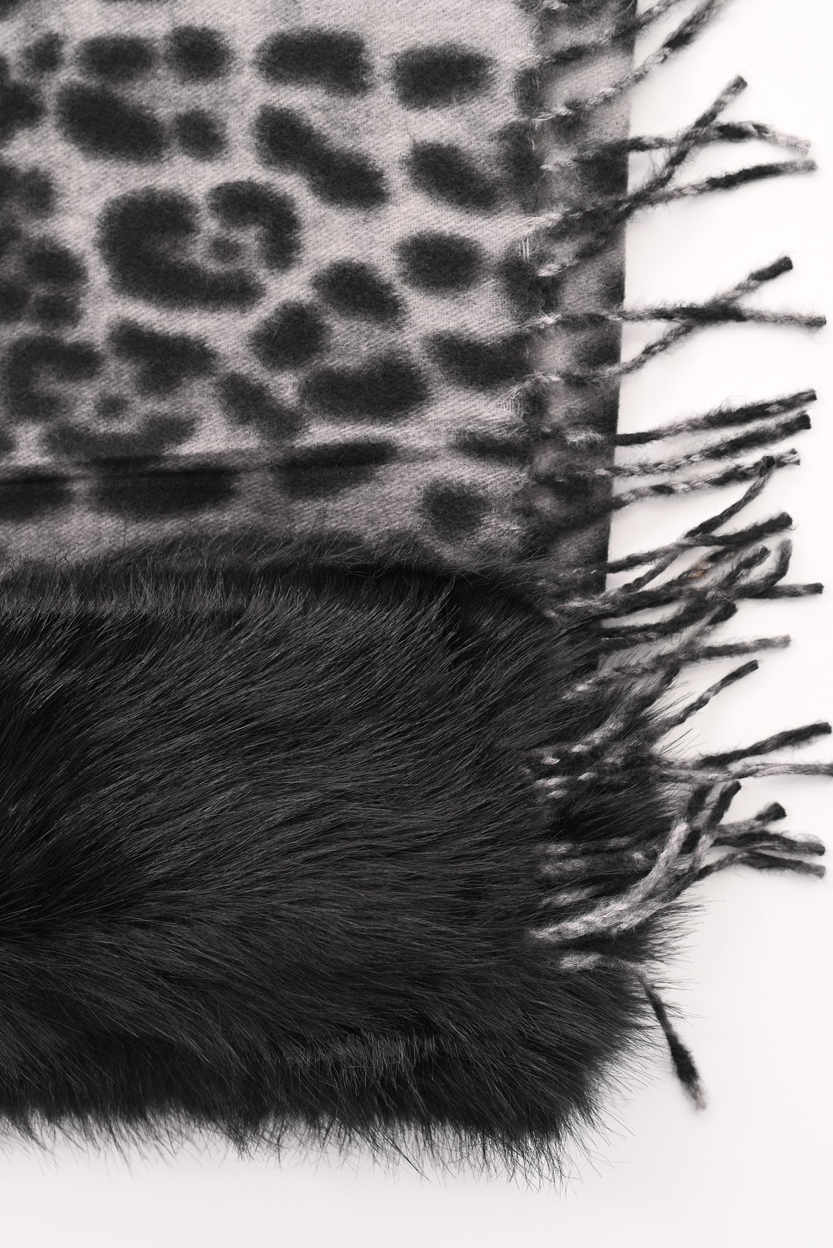 Omslagdoek panterprint met faux fur grijs