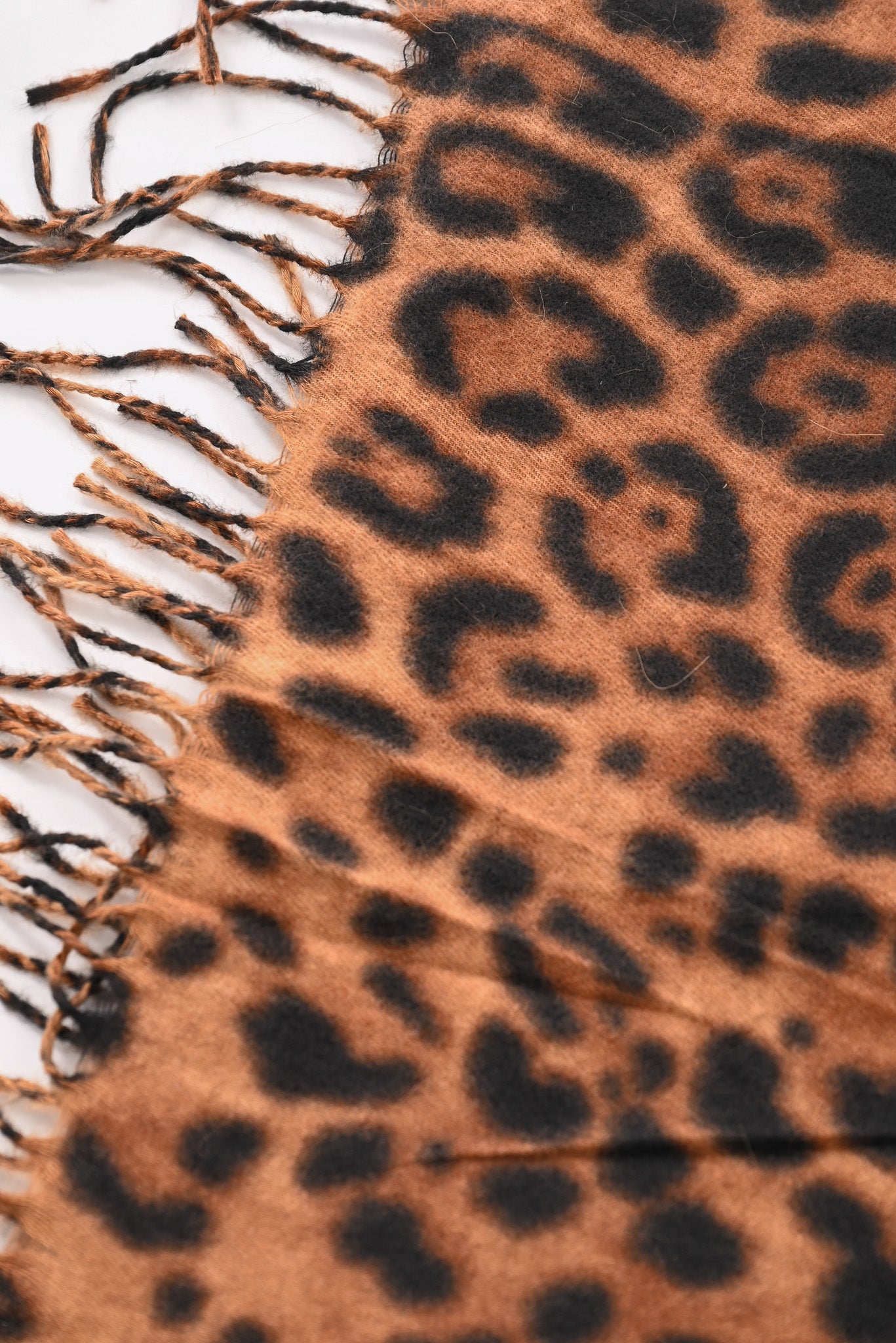 Omslagdoek panterprint met faux fur camel
