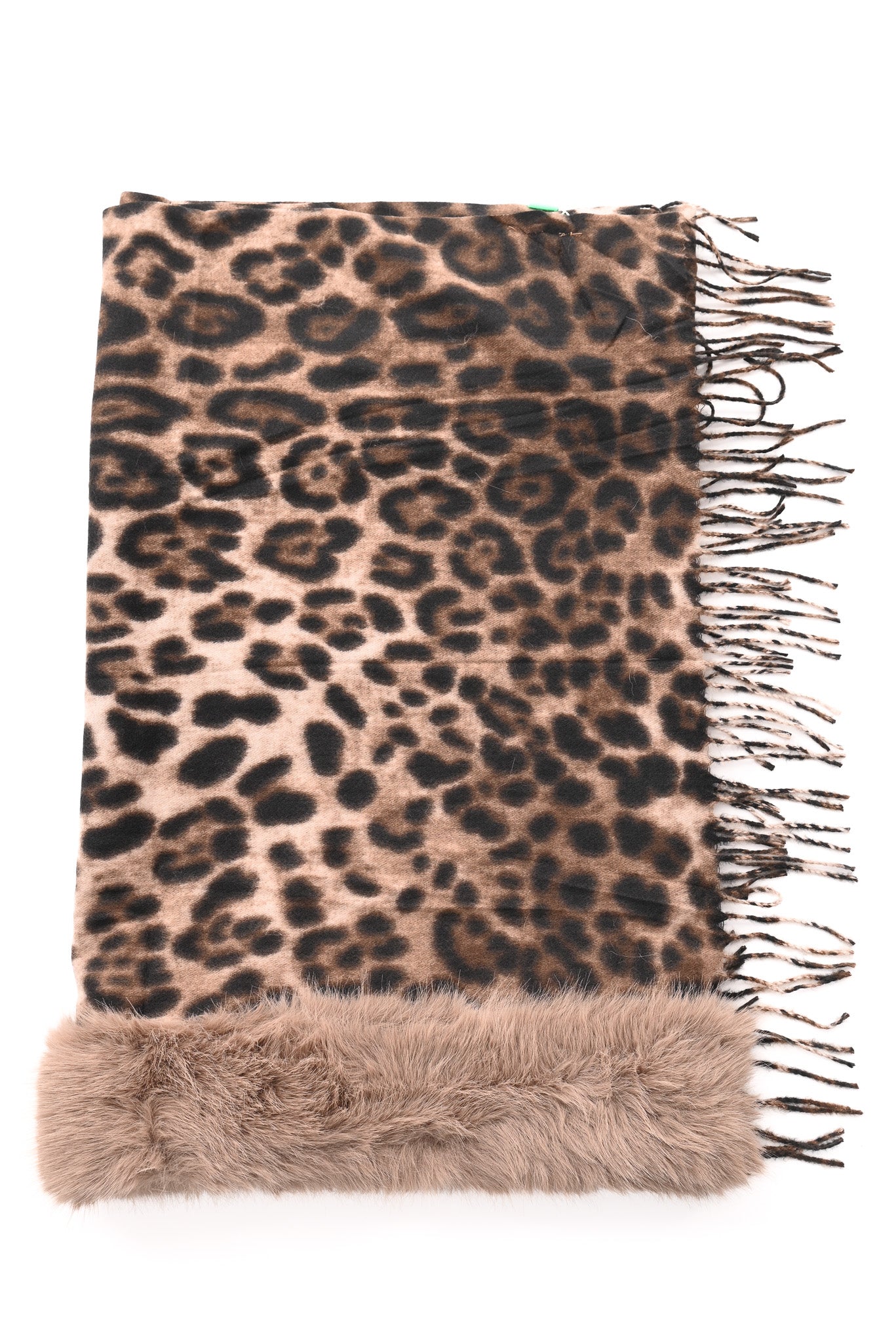 Omslagdoek panterprint met faux fur beige