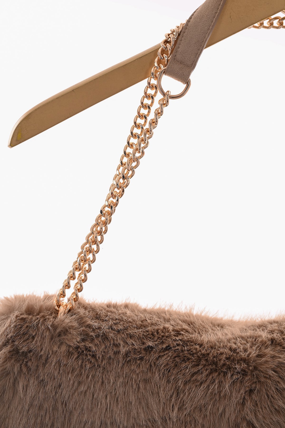 Faux fur suedinelook schouder tas beige