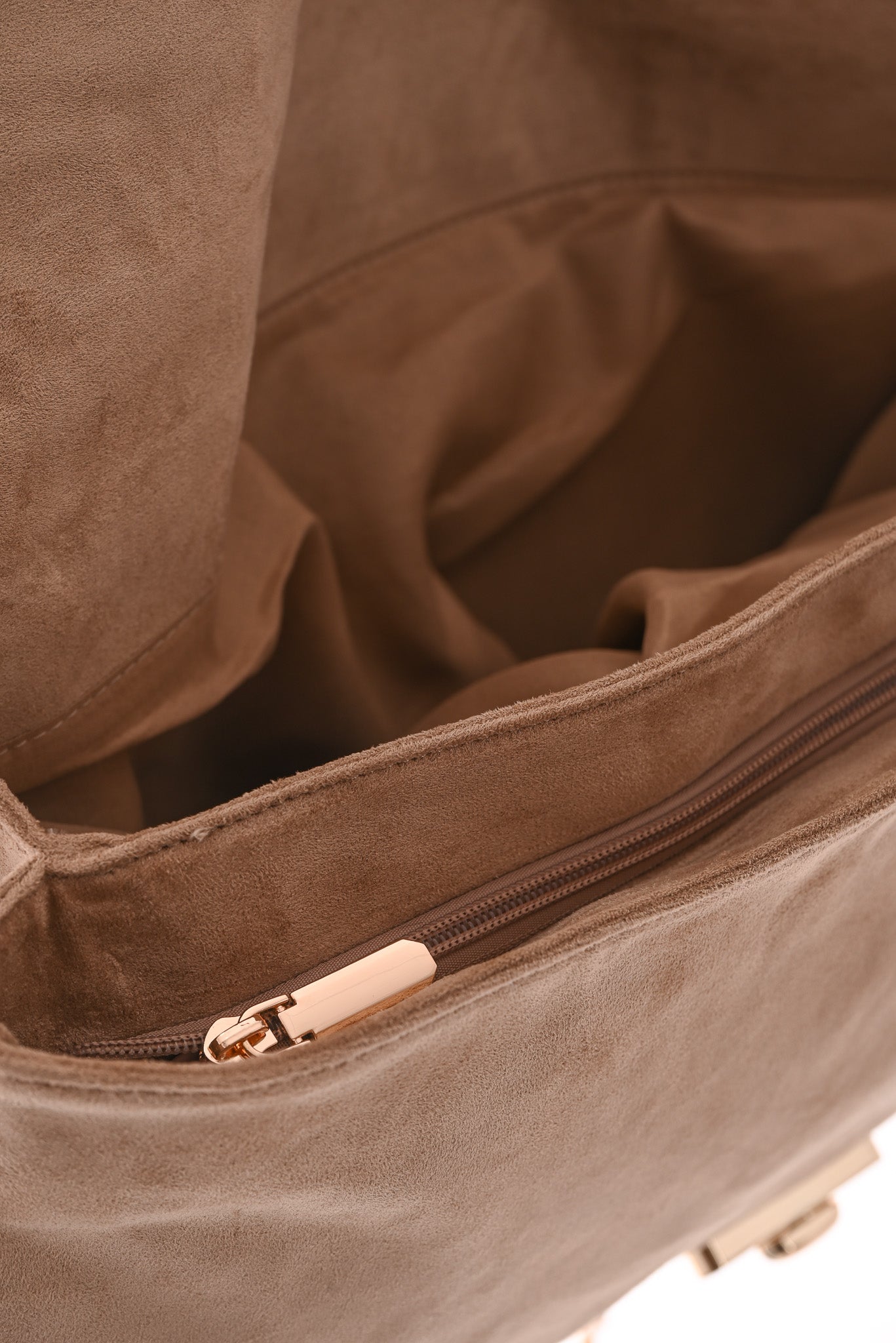 Faux fur suedinelook schouder tas beige