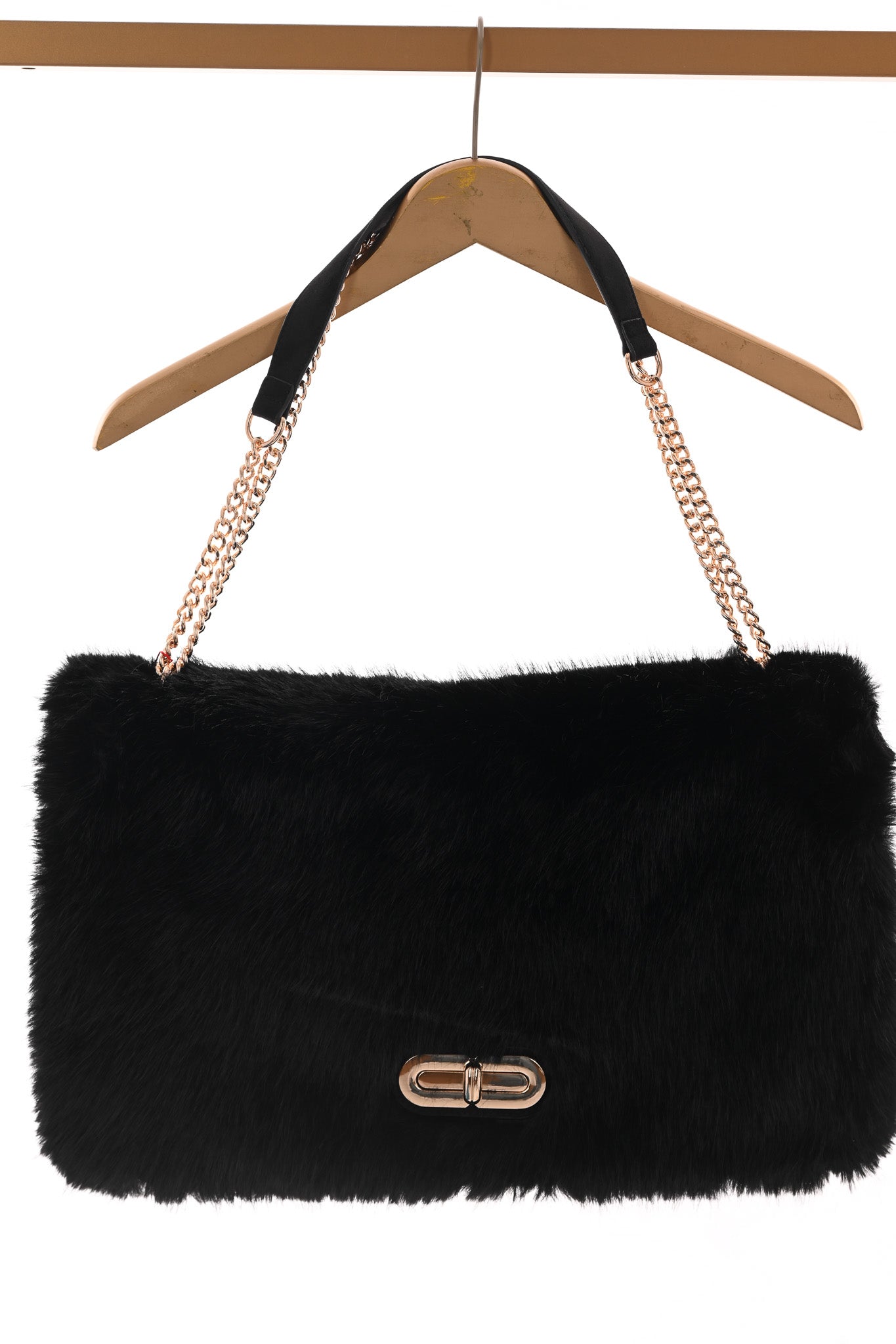 Faux fur suedinelook schouder tas zwart