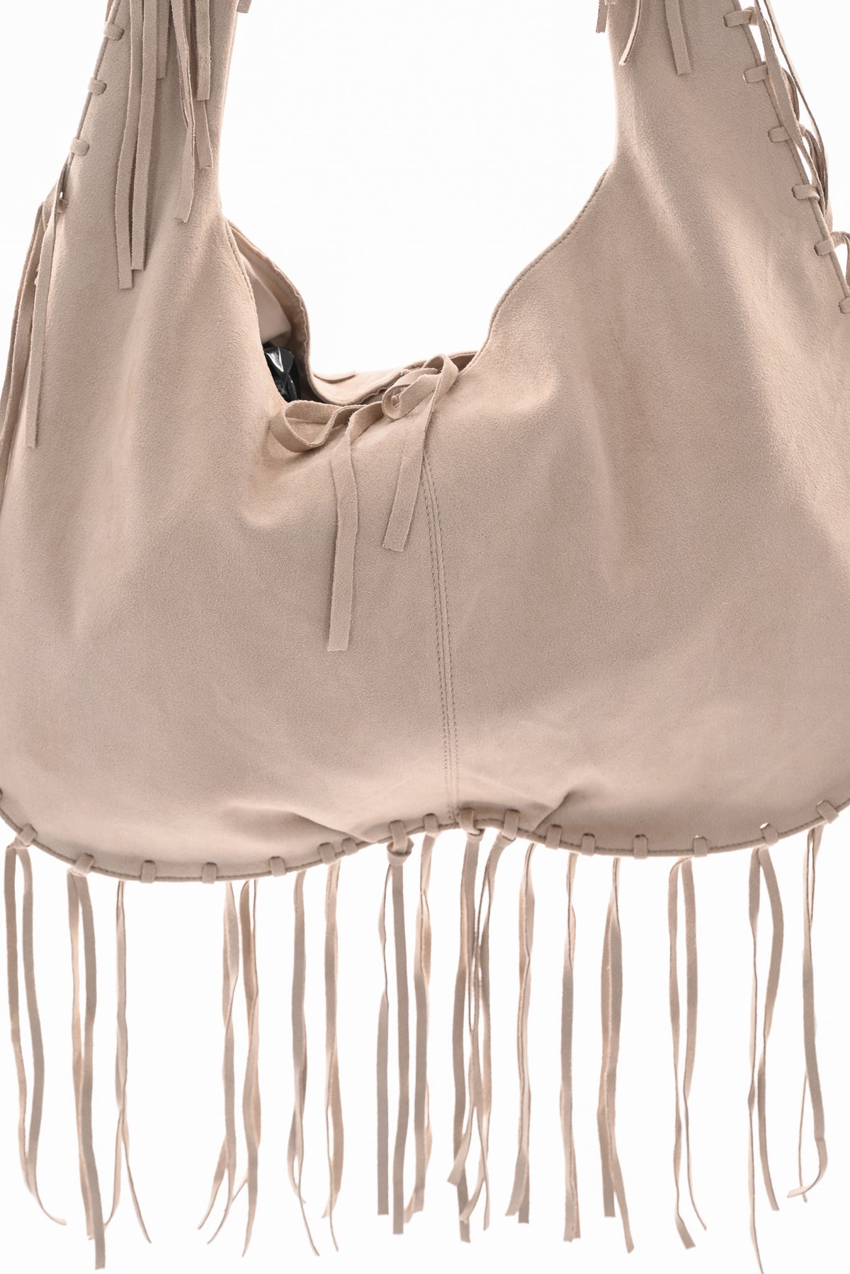 Suedinelook schoudertas franjes beige