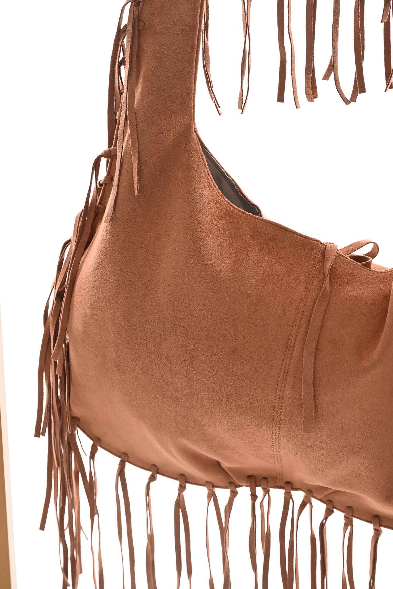 Suedinelook schoudertas franjes camel