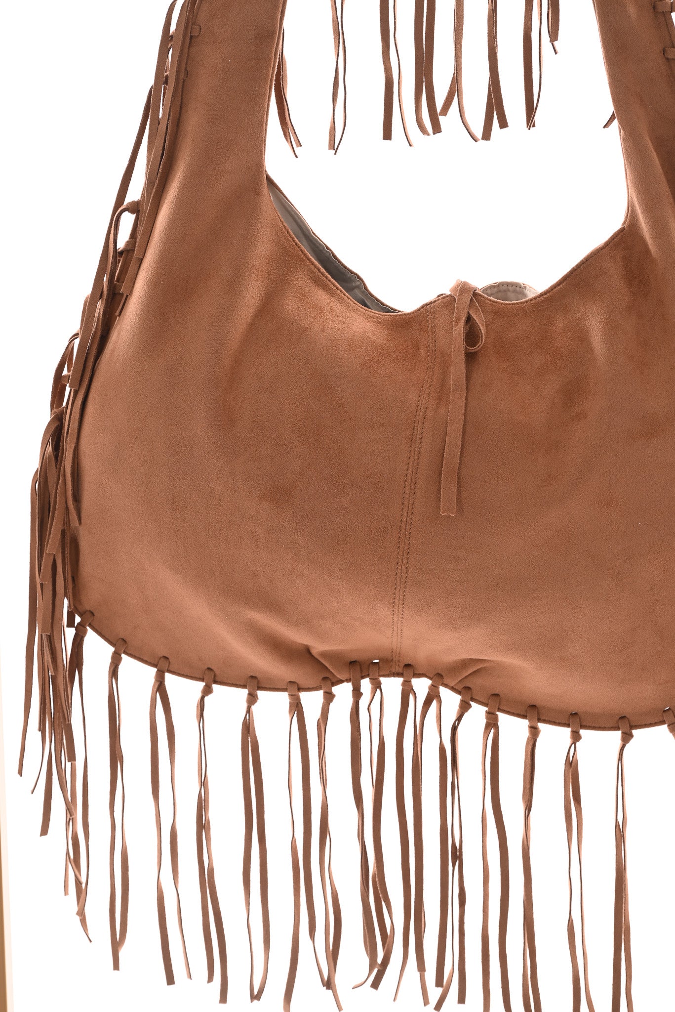 Suedinelook schoudertas franjes camel