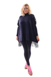 Trui franjes en knopen marineblauw