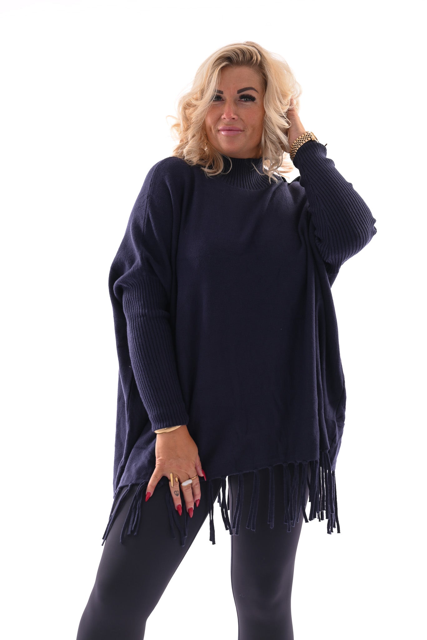 Trui franjes en knopen marineblauw