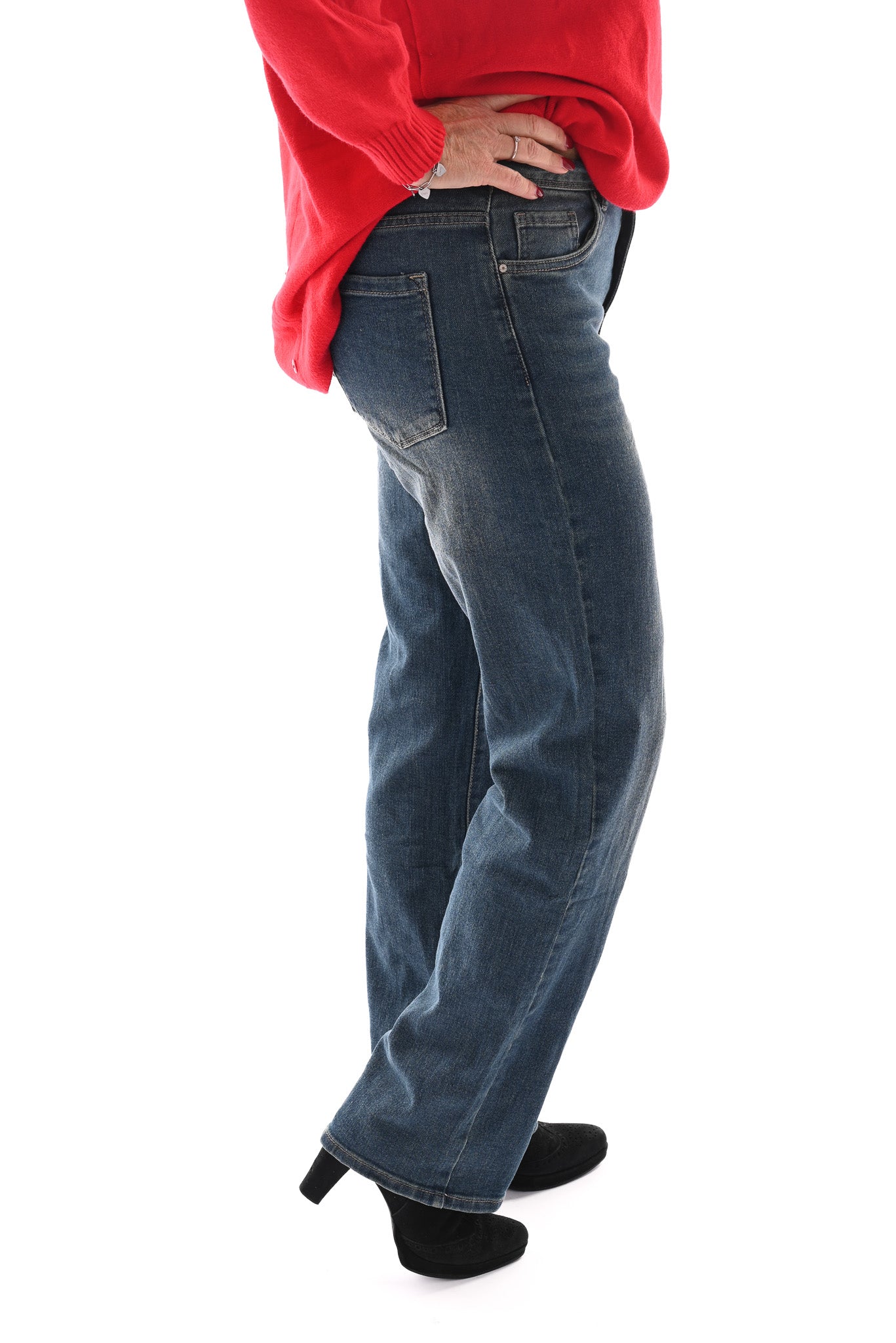 Norfy straight high waist jeans blauw/bruin
