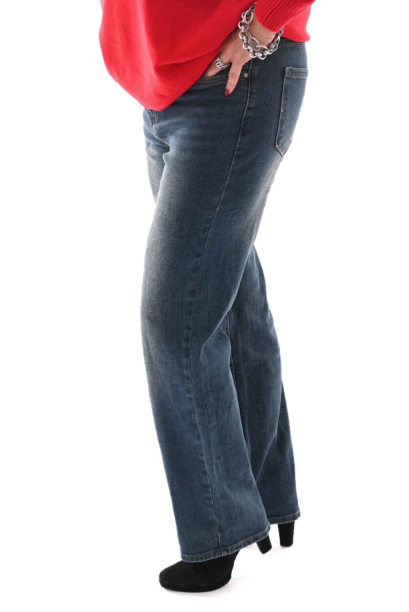 Norfy straight high waist jeans blauw/bruin