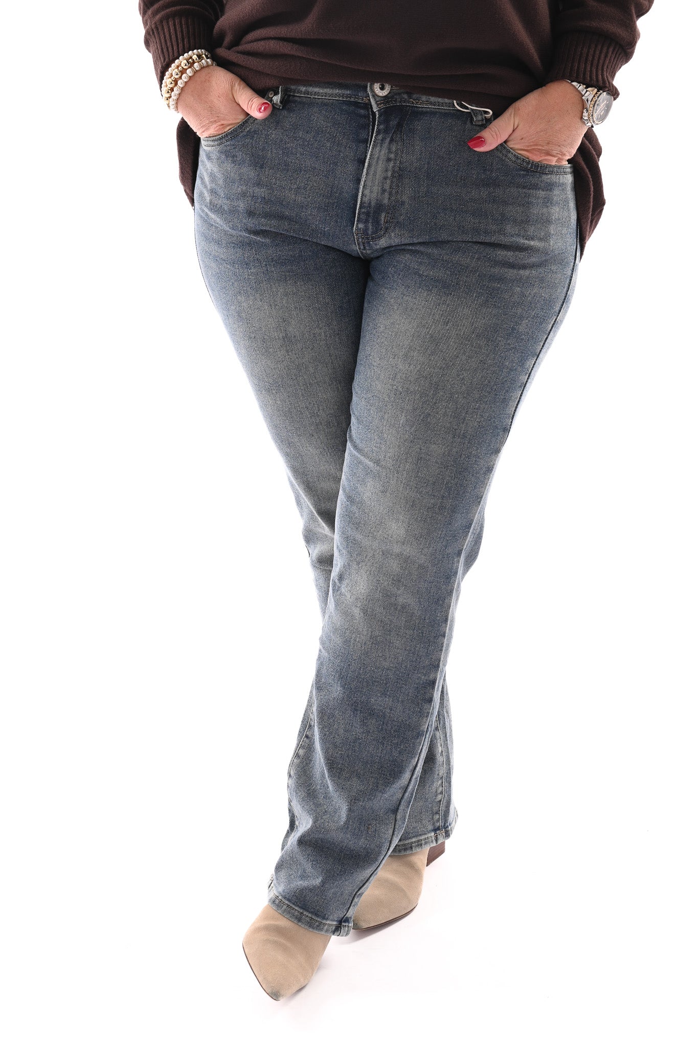 Norfy straight high waist jeans stonewash