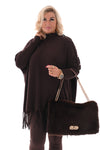Faux fur suedinelook schouder tas donkerbruin