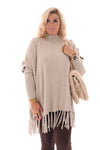 Trui franjes en knopen beige
