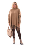 Trui franjes en knopen camel