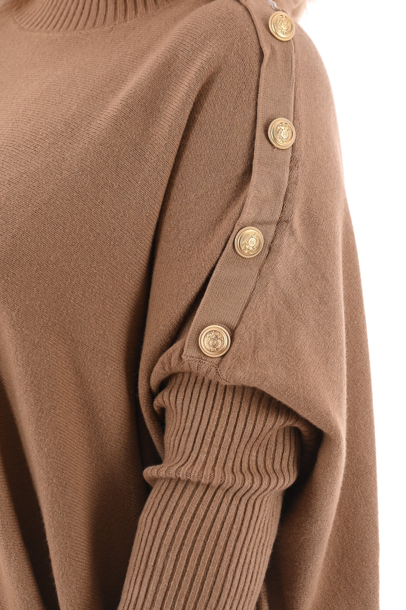 Trui franjes en knopen camel