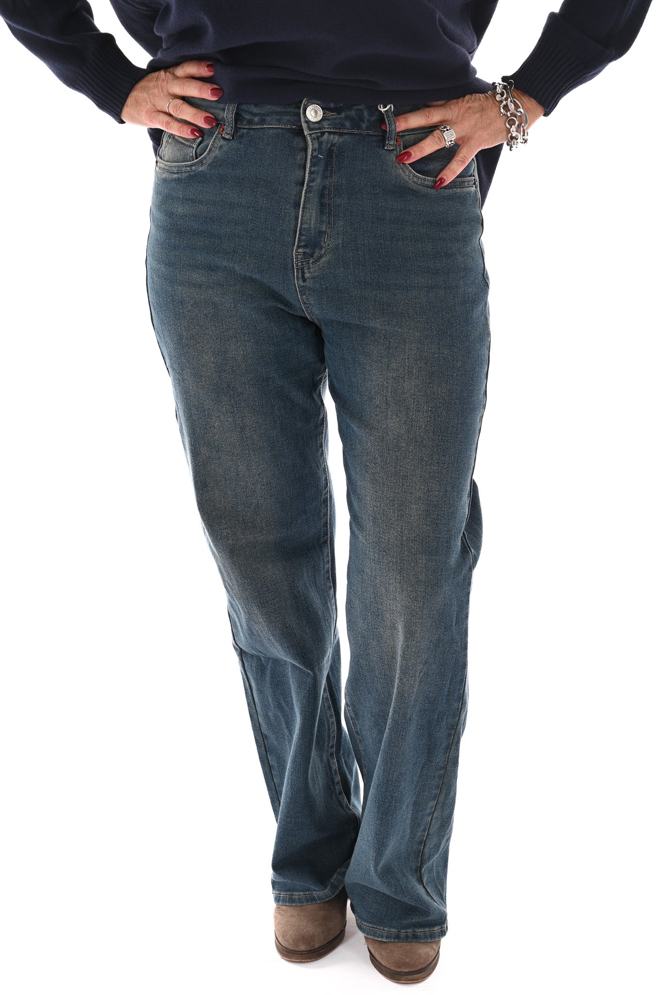 Norfy jeans wide leg blauw/bruin