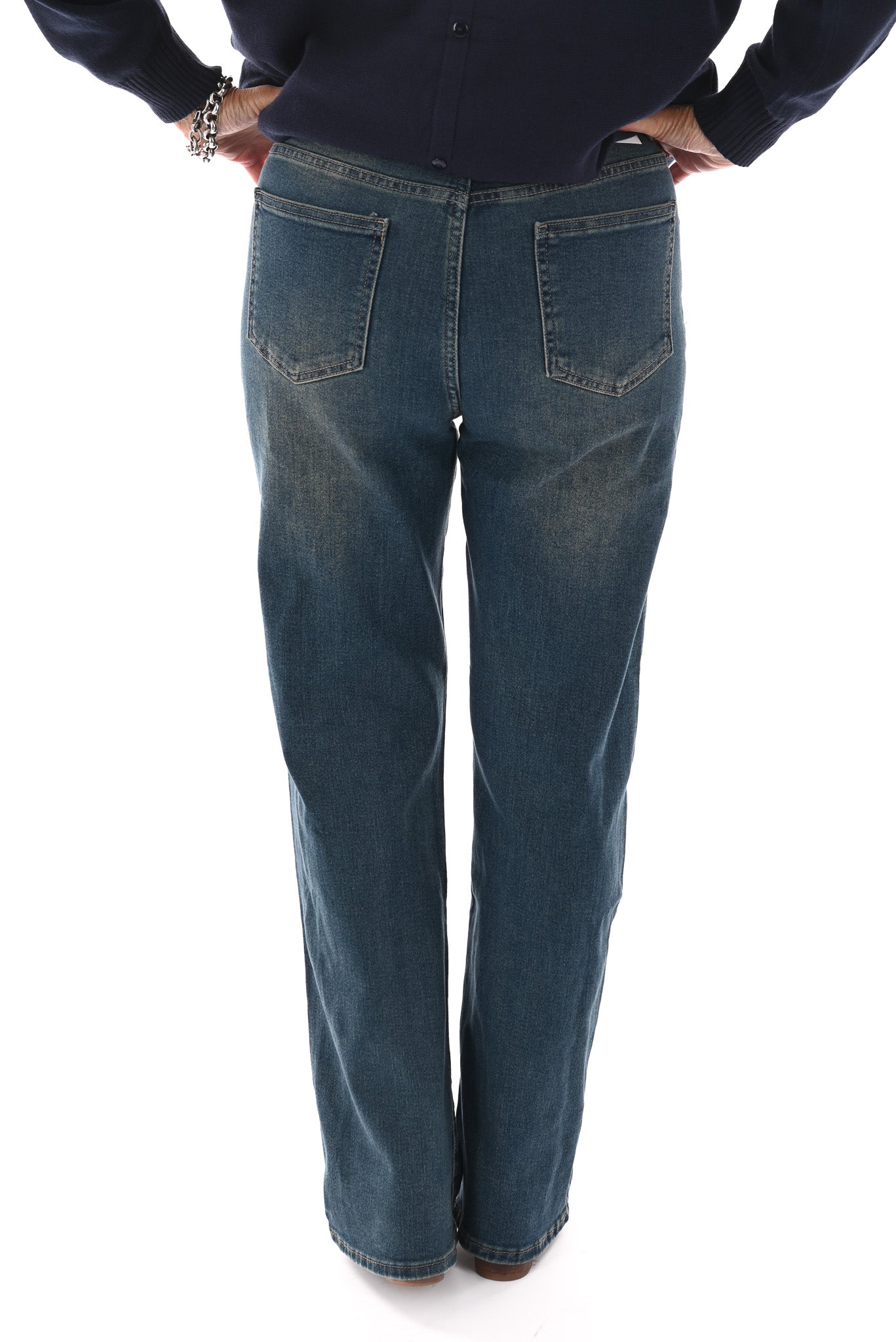 Norfy jeans wide leg blauw/bruin