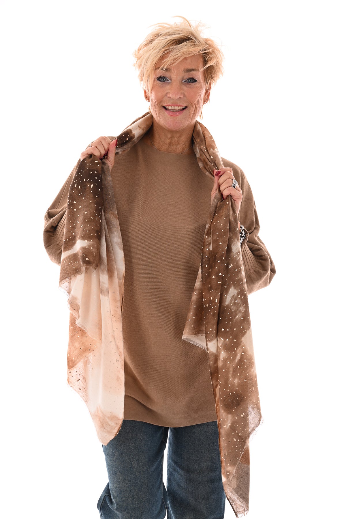 Sjaal abstract inkt bruin