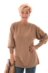 Trui met knoopjes pofmouwen camel